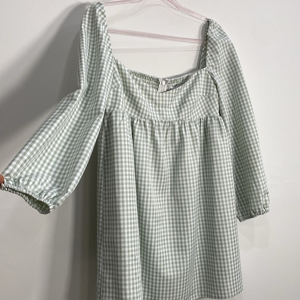 Gianni Bini Gingham Dress Women's 10 babydoll Green - Picture 6 of 12